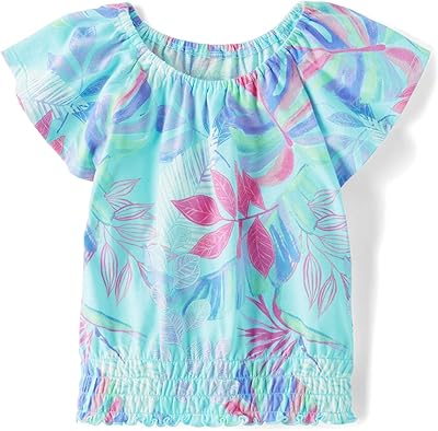 The Childrens Place Girls Smocked Short Sleeve Tops