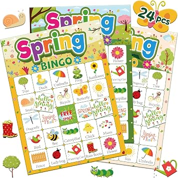 Spring Bingo for Kids,24Players Spring Games,Flowers Players Cards,for Children Classroom School,Birthday Party Activities Supplies Favors