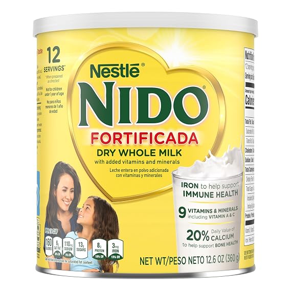NIDO Fortificada Powdered Drink Mix - Dry Whole Milk Powder with Vitamins and Minerals - 12.6 Oz Canister