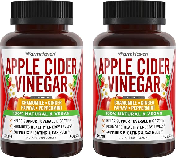 Apple Cider Vinegar Capsules with Ginger, Papaya & Chamomile | 1390mg | Supports Digestion, Immunity | Like with Mother | Non-GMO & 100% Natural | 180 Capsules