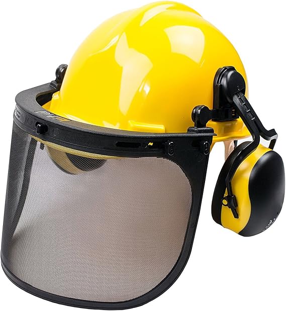 Troy Safety Industrial Forestry Chainsaw Helmet Combo Set - Hard Hat, Hearing Protection, Ear Muff, Mesh Face Shield Visor, Hold Bracket (Yellow, TS-SHC101)