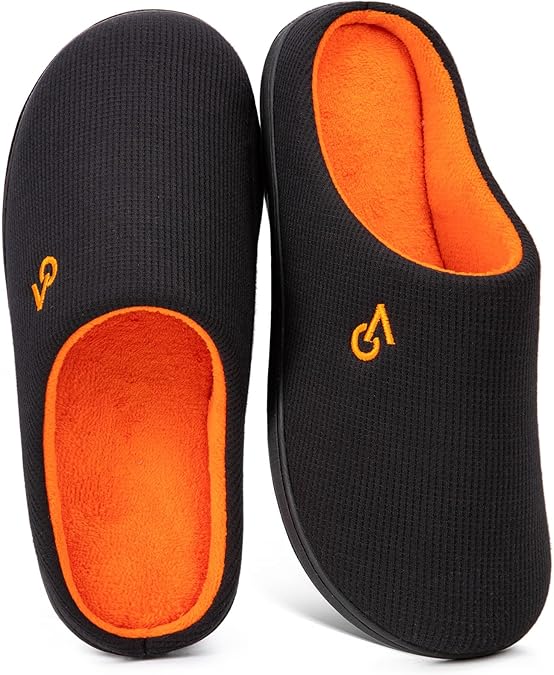 VeraCosy Men's Two-Tone House Slippers Memory Foam Indoor Rubber Sole