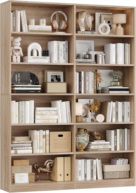 FirFurd Bookcase Oak Bookshelf 188.7cm 6 Tier Tall Living Room Bookcases | 12 Open Compartments, Free Standing Display Shelf, Wooden Shelving Unit for Home Office, 1.5cm Thick Panels 120x30x188.7cm