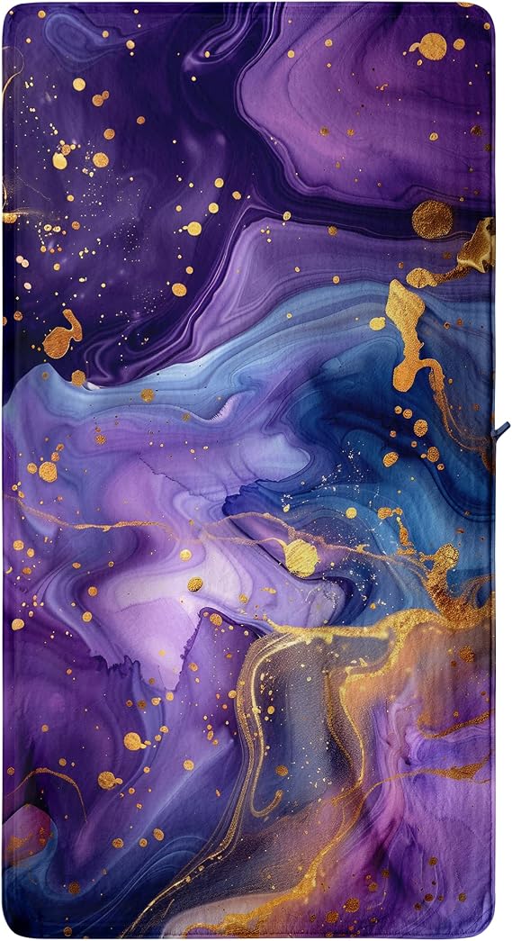Purple Marble Bath Towel Golden Oil Cracked Bath Sheet Modern Decorative Large Towels for Bathroom Spa Travel