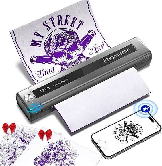 Phomemo TP88 Portable Thermal Tattoo Stencil Printer, Tattoo Transfer Printer Maker, Bluetooth Inkless Stencil Tattoo machine Compatible with Smartphone & Tablet & PC