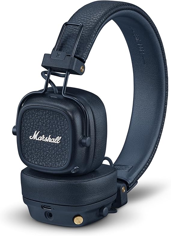 Marshall Major V Wireless On-Ear Bluetooth Headphones - 100+ Hr Playtime | Detachable Audio Cable | Microphone for Calls | Lightweight, Foldable Design for Travel - Midnight Blue