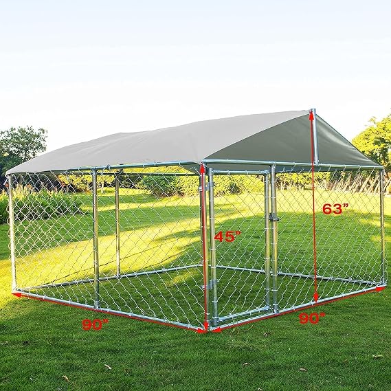 Grepatio Outdoor Dog Kennel, Large Dog Playpen Dog Cage Outside Dog Fence for Backyard Dog Run with Waterproof Cover, 90" X 90" X 45"