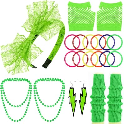 PAXCOO 80s Accessories for Women, Womens 80s Outfit Costume with Neon Headband, Leg Warmers for Women Girls 80s Party