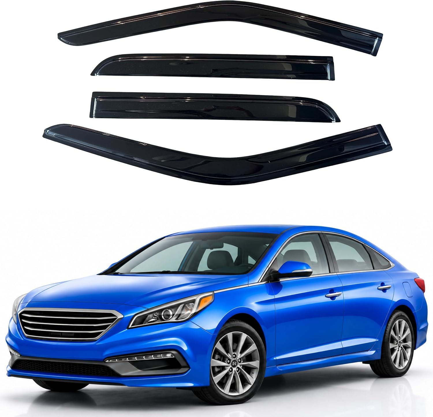 IG Window Visor for Hyundai Sonata 2015-2019 & Sonata Hybrid 2017-2019, Rain Guard Tape-On Extra Durable Sun Wind Side Vent Window Deflector Mugen Style, 2015 2016 2017 2018 2019