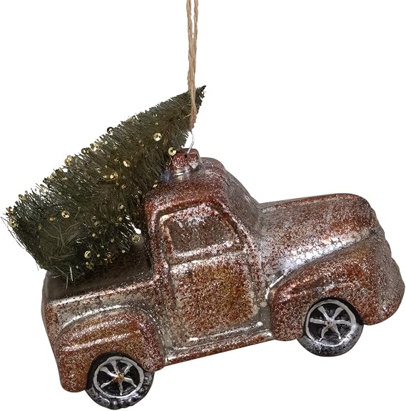 Retro Mercury Glass Country Rustic Pickup Truck Christmas Ornament - 5.75" - Brown