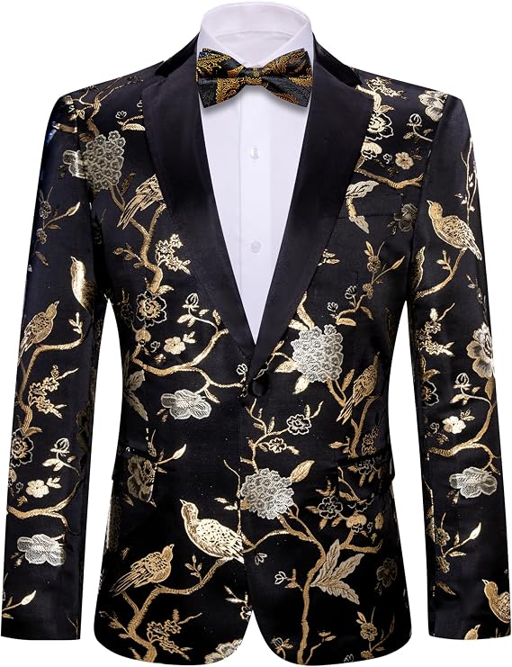 Barry.Wang Blazer for Men Paisley Sport Coat Lightweight Suit Jacket Regular Tuxedo Flower Mardi Gras Carnival Gift