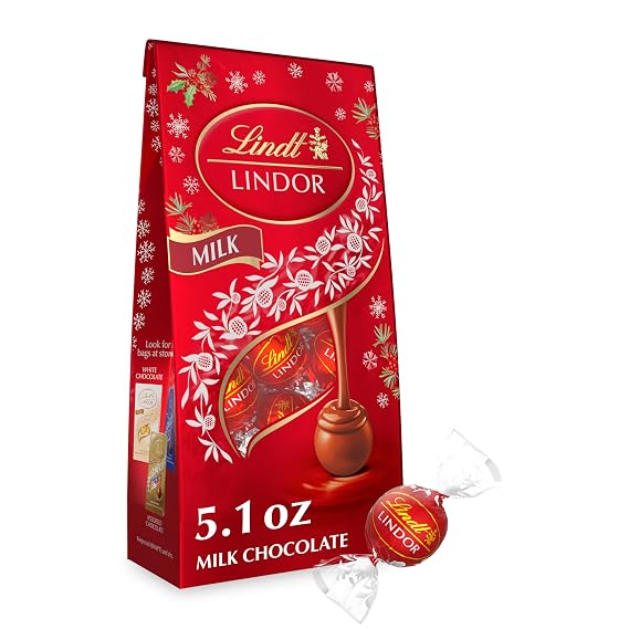 Lindt LINDOR Holiday Milk Chocolate Candy Truffles, Milk Chocolate with Smooth, Melting Truffle Center, 5.1 oz. Bag