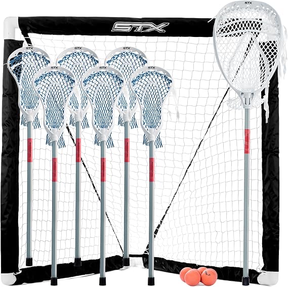STX FiddleSTX Seven Player Game Set with Six Field Player Sticks One Goalie Stick Mini Goal and Balls