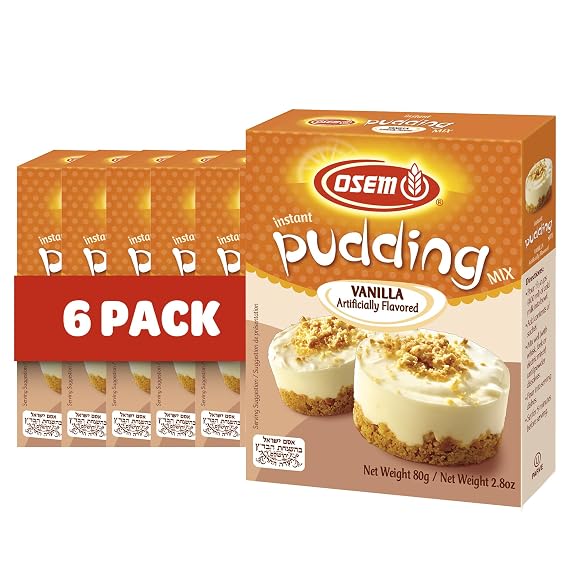 Osem Instant Pudding Vanilla Flavor, Kosher - 2.8 Oz (Pack of 6) | Only 80 Calories Per Serving, Quick & Easy Dessert or Light Snack, Instant Vanilla Pudding Mix