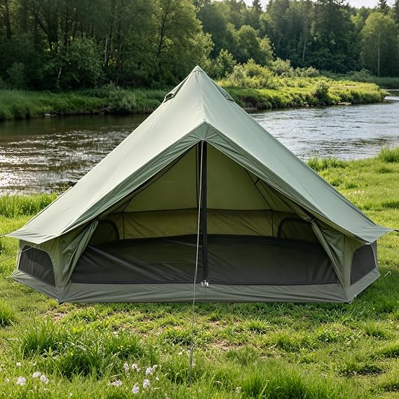 Bell Tent Outdoor, 4-Season Canvas Waterproof Tent for Camping
