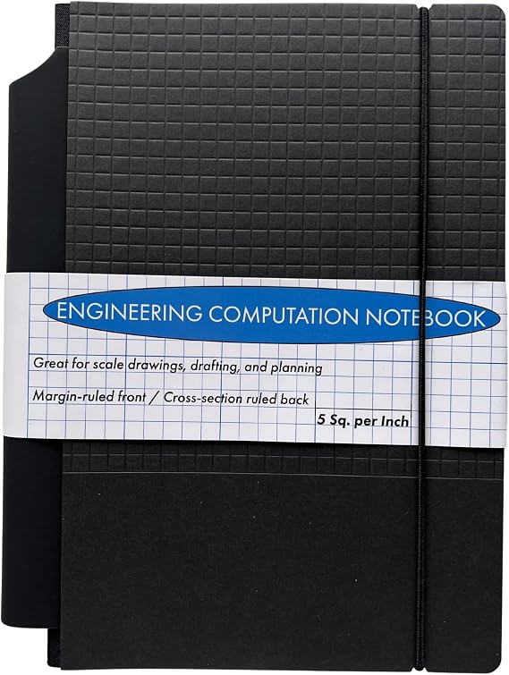Engineering Computation Notepad, Great for Drawings and Calculations, 6" x 8", Book Bound, 5 x 5 Graph Rule on Back, Blue Tint Low Glare Paper, 85 Sheets