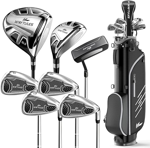6-8-Piece Complete Golf Club Set for Men Adult Golf Clubs with Stand Bag, Driver, Hybrid, 5/7/9/P Irons & Putter, Right Handed