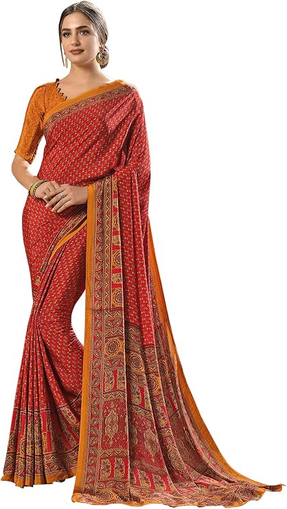 Jaanvi fashion Womens Crepe Silk Saree with Unstitched Blousecomplete-style-7813-b