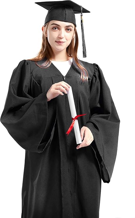 Graduation Cap and Gown 2026 Year Charm for College High School Graduates 45" (Fit 5'0"~5'2") Black
