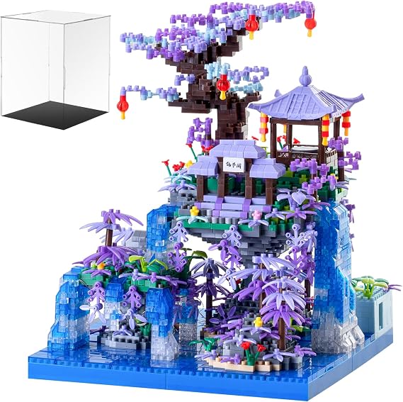 Boyorc Cherry Blossom Treehouse Micro Mini Building Block Sets With Acrylic Display Box And Light, Chinese Bonsai Tree House Architecture Model Gifts for Adults 3000 Pieces