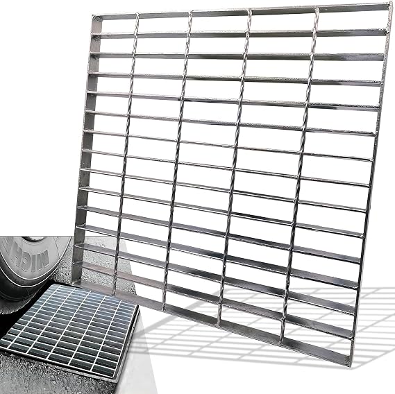 Galvanized Steel Drain Grate, Driveway Channel Cover 20x20 in | B-Class Heavy-Duty Trench Drainage Grate for Outdoor, Garage and Yard, Hot-Dip Galvanized, Anti-Rust, True 19.7x19.7