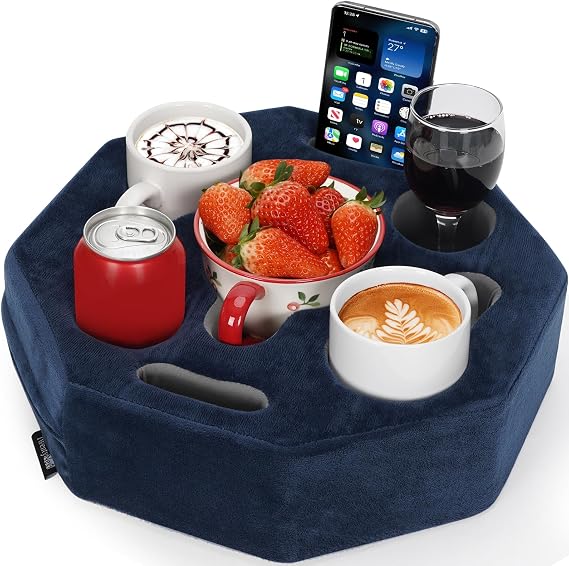 Couch Cup Holder Pillow, Octagon Couch Caddy for Coffee & Phone | Cup Holder for Couch with Stable Non-Slip Design, Holds Phone & Remote Securely,Cup Cozy Pillow for Bed, Car, Sofa, Table