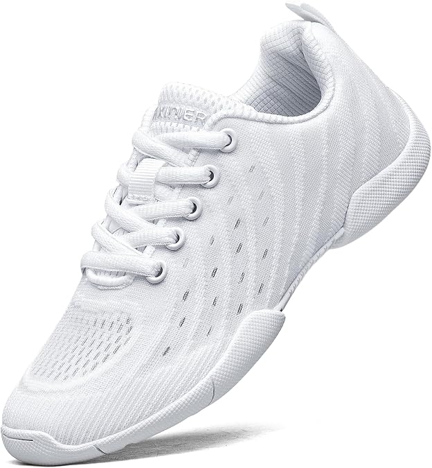 Girls White Cheerleading Shoes Breathable Kids Cheer Competition Sneakers Athletic Training Tennis Shoes