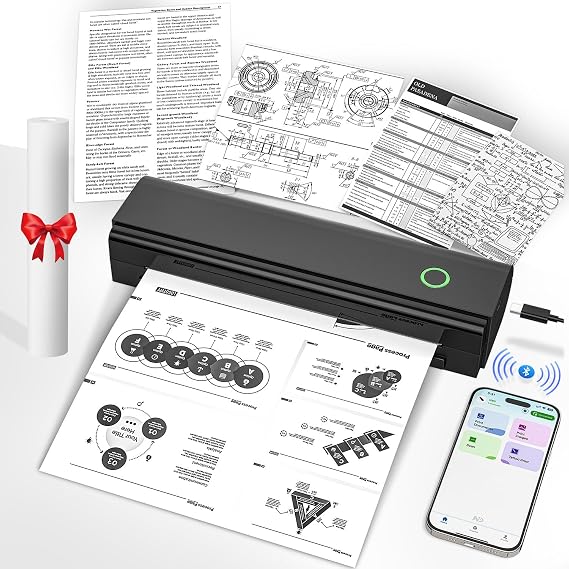 Portable Printers Wireless for Travel, Bluetooth Thermal Printer | Supports 8.5" x 11" US Letter & A4 Size, Inkless Mobile Printer Work with Android iPhone Laptop for Home Office School
