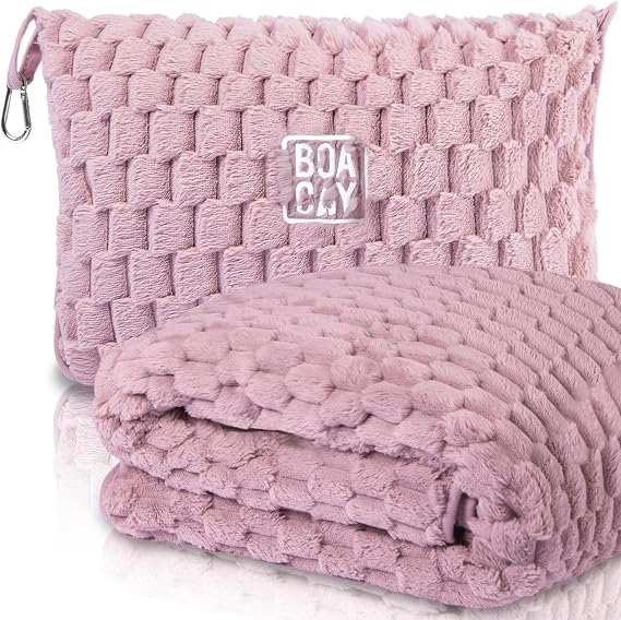 BOACAY Packable Travel Blanket for Aeroplane, Car - Compact Office Blanket - Portable Pillow for Adults, Children with Case, Luggage Sleeve, Backpack Clip
