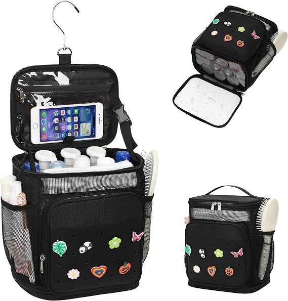 Shower Caddy Portable, Hanging Shower Caddy for College Dorm Room Essentials, Mesh Shower Bag with DIY Decoration Charms, Large Capacity Toiletry Bag for Gym, Swiming, Camping, Bathroom, Beach, Travel