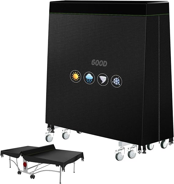 Table Tennis Table Cover, 600D Oxford for 9x5 FT Full-Size and Folding Tables, 188×69x165cm, Universal Waterproof Outdoor Indoor Table Tennis Cover Dust-Proof