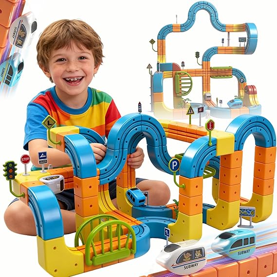 168 Pcs Cube Track Fusion Toy with 2 Trains,2026 New klick Rail Electric Train Set for Kids Ages 4-8 with Gravity-Defying 3D Infinity Track, Build Your Own Trackfusion Train System & Gravity Tracks