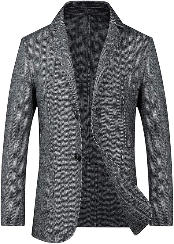 ebossy Men's 2 Button Herringbone Wool Blend Blazer Jacket Sport Coat
