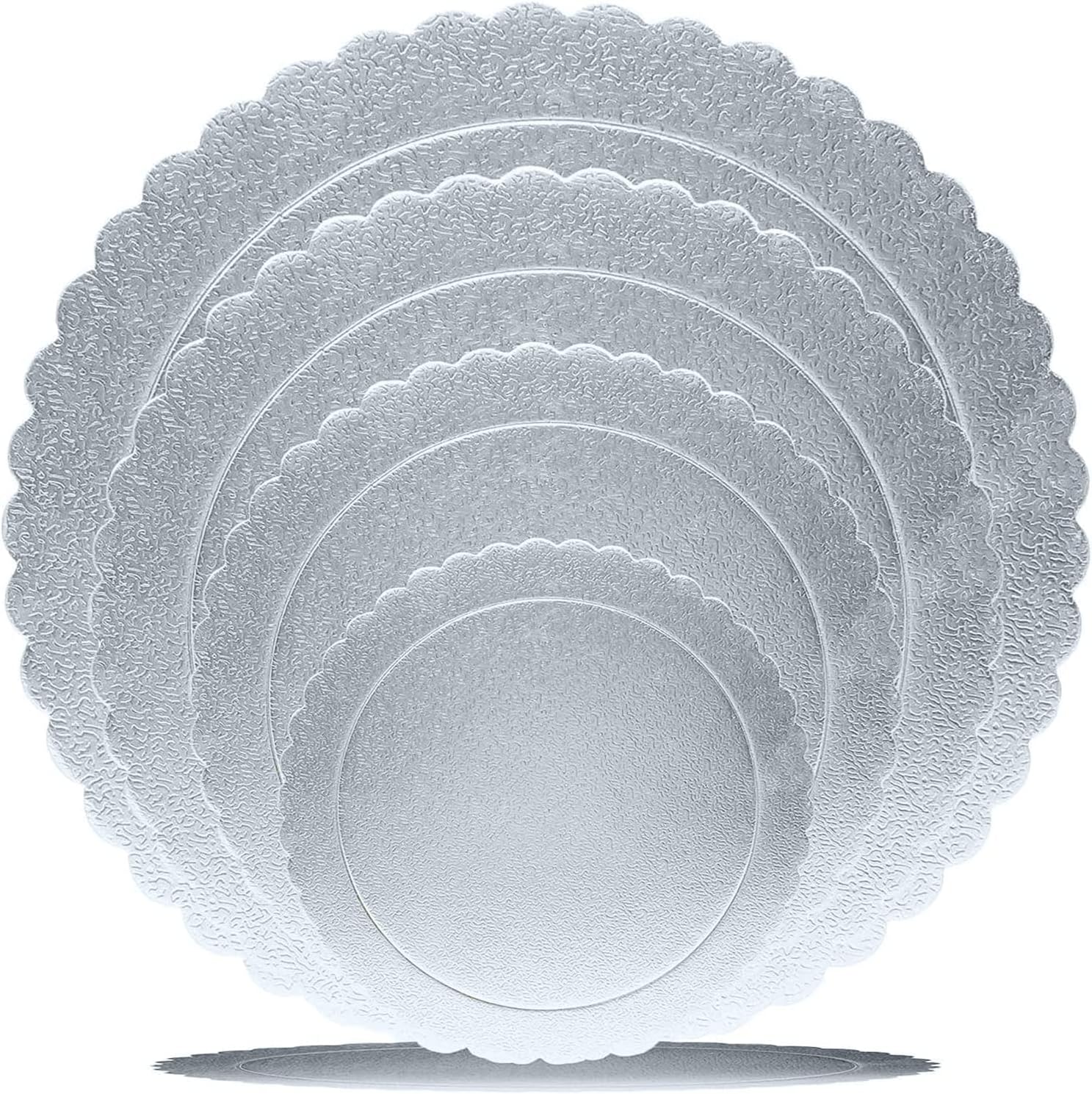 4 Pack Cake Boards, Scalloped Cake Circle Base, 6, 8, 10, 12 Inch Cake Base Cardboard 1 of Each Size Set for Baking Cake, Silver