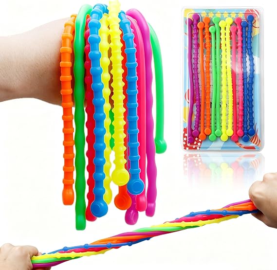 Textured Fidget Toys for Kids 12 Pcs Stretchy String Sensory Toys for Autistic Kids Must Haves Prizes for Kids Classroom Perfect Stocking Stuffers Teens Boys Girls