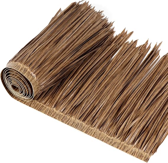 SEKKVY Tiki Straw Roof Thatch, Mexican Style Palm Thatch Rolls, Artificial Palapa Thatch Roofing for Tiki Bar, Duck Blind Grass for Garden Patio Umbrella Party Decoration (Dark Brown, 16" x 157")