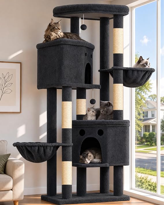 Cat Tree for Indoor Cats Large Adult, 84 in Extra Tall Heavy Duty Cat Tower