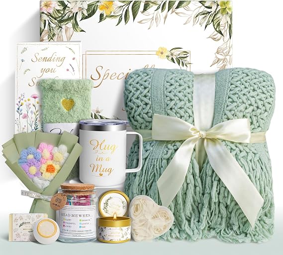 11 PCS Birthday Gifts for Women, Get Well Soon Gifts Baskets for Women Self Care Gifts, Spa Care Package After Surgery Thinking of You Sympathy Gift,Gift for Sick Friends Mom w/Blanket