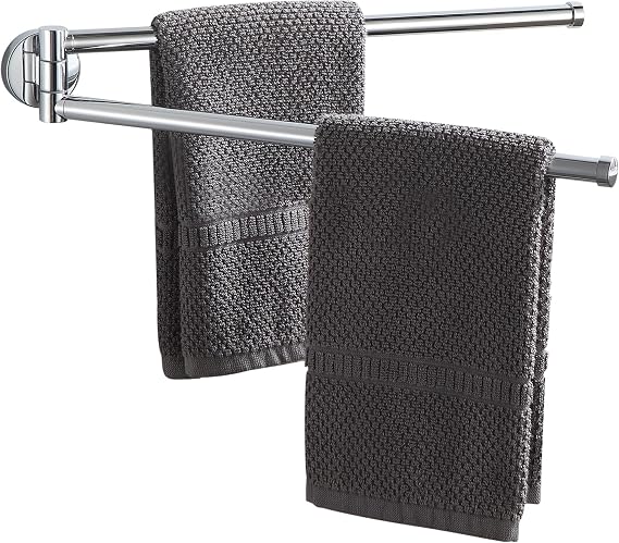 BGL Swivel Towel Bar for Bathroom Chrome,Swing Out Double Towel Bar 2-Arm Kitchen Wall Mounted Towel Hanger Holder for Bathroom Organizer