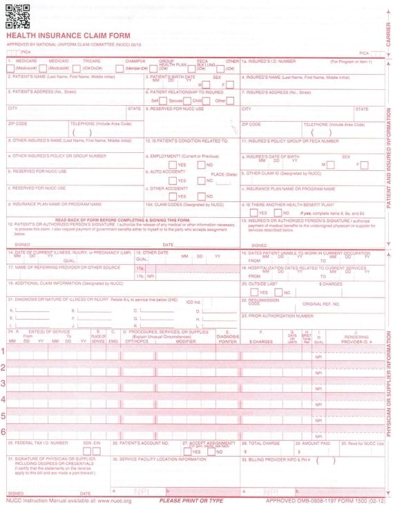 NEW CMS-1500 Insurance Claim Forms, HCFA (Version 02/12) - 1 CASE (2500 Sheets/Forms)