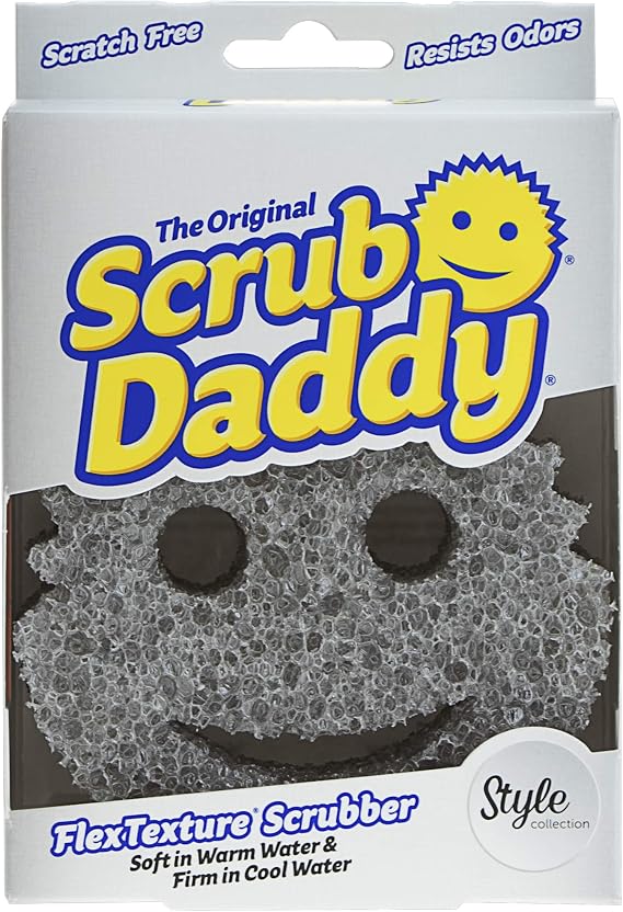 Scrub Daddy Smiling Scrubber, Grey - Scratch-Free Multipurpose Dish Sponge - BPA Free & Made with Polymer Foam - Stain & Odor Resistant Kitchen Sponge (1 Count)