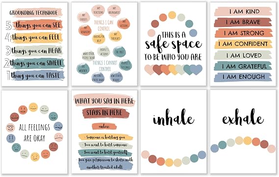 EmotionsOmega 8 Large Psychology Posters Therapy Office Decor School Counselor or Psychologist Wall Art Prints Positive Quotes Mindfulness Mental Health Bundle for Classroom Home Unframed 11x14 inch