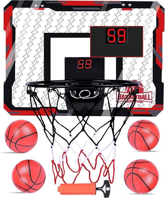 Basketball Hoop Indoor Mini for Door with Automatic Scoring and 4 Basketballs for Kids and Adults