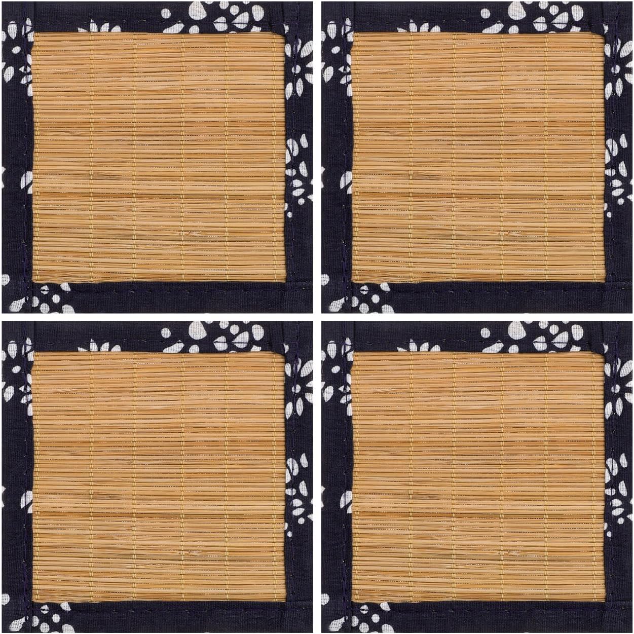 Zerodeko 4pcs Natural Bamboo Woven Square Coasters - Tea Cup Mats for Home, Office, Tea Room Decor, Eco-Friendly and Heat-Resistant, 3.93x3.93 Inches