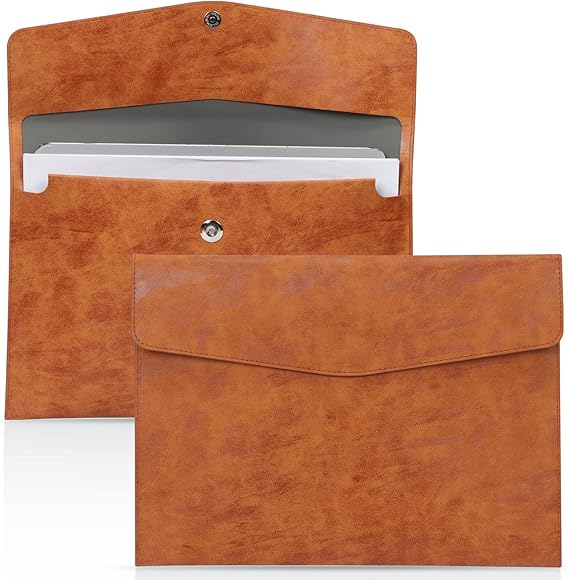 Document File Folder,Classycoo Waterproof Thin PU Leather A4 Envelope Folder Expanding File Organizer Portfolio Storage Case (New Brown)