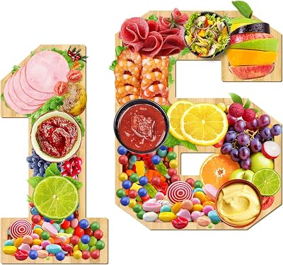 Food Trays for Party, Wooden Number 16 For Charcuterie Decorative Tray, Charcuterie Letters Fillable 2 Pcs Individual Charcuterie Boards for 16th Birthday Anniversary Party Decorations Cheese Board