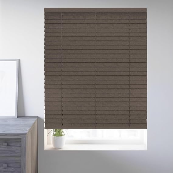 CHICOLOGY Faux Wood Blinds, Cordless, Light Filtering and Room Darkening Options, Durable and Moisture Resistant, Child and Pet Safe, Easy Install, Umber Textured: 2" Slat, 21" W x 72" H