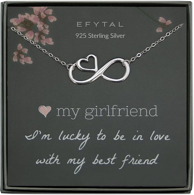 EFYTAL Valentines Day Gift for Girlfriend or Wife, 925 Sterling Silver Infinity and Heart Necklace For Her, I Love You Jewelry Gifts for Women, Romantic Gift Ideas, Forever Valentine