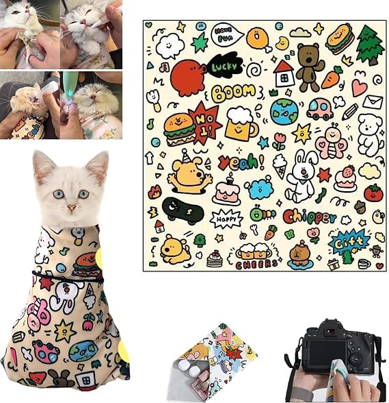 Cat Grooming Wrap, Cat Wrap for Grooming,Self-Adherent Calming Wrap,Adjustable Cat Grooming Bag,Multifunctional Pet Tool for Cutting Nails, Anti-Bite, Anti-Scratch, Anti-Escape (A,35 * 35cm)
