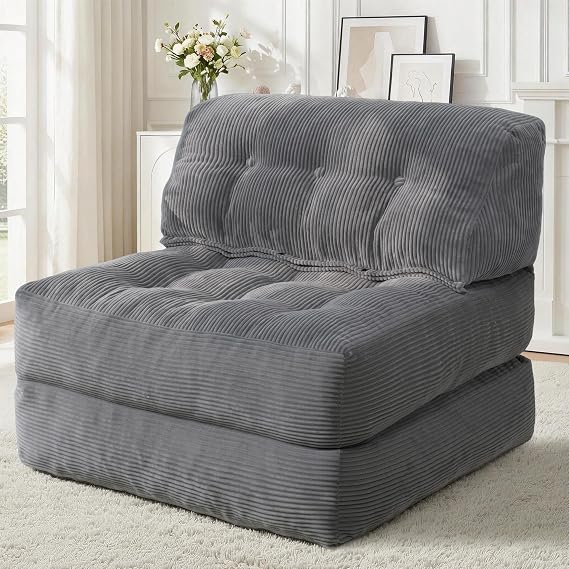 HABUTWAY Folding Sofa Bed, Convertible Sleeper Chair Bed with Pillow, Foldable Mattress with Back Support, Portable Single Couch Comfy Floor Sofa Lounge for Living Room, Bedroom, Office (Dark Gray)